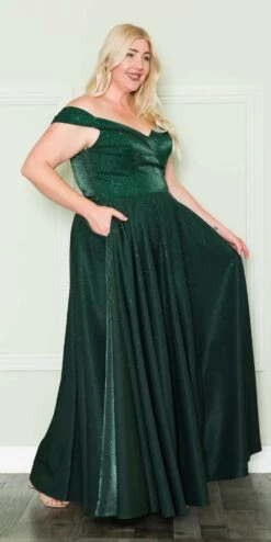 Lindas W1112 Off The Shoulder Two Tone Shimmer Dress With Rhinestones Bodice And Pockets(Lindas W1112 Off The Shoulder Two Tone Shimmer Dress With Rhinestones Bodice And Pockets) -Dress Promotion Store W1112Emerald 21 side