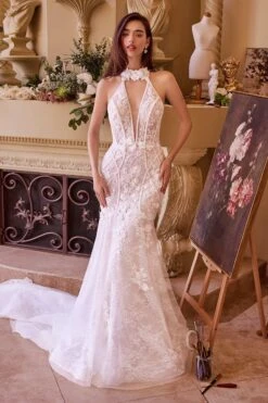 Andrea & Leo WL019 Wedding Dress Lace Halter Neck Mermaid(Andrea Leo Wl019 Wedding Dress Lace Halter Neck Mermaid) -Dress Promotion Store WL019 OFF WHITE NUDE FRONT