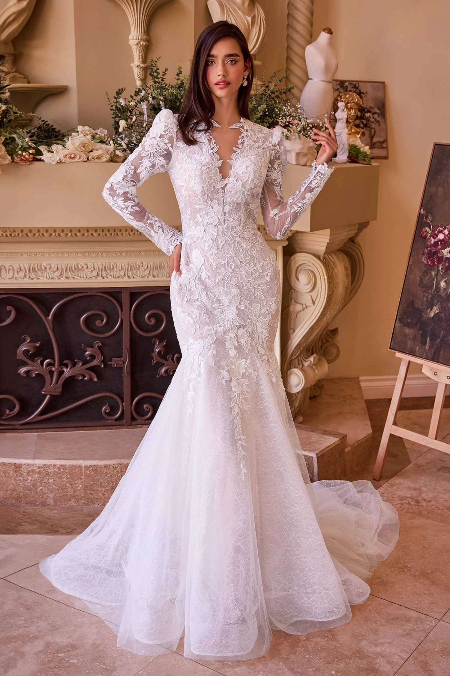 Andrea & Leo WL036 Dress Long Sleeve Lace Mermaid Bridal Gown(Andrea Leo Wl036 Dress Long Sleeve Lace Mermaid Bridal Gown)