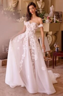 Andrea & Leo WL039 Dress Strapless Floral Lace Bridal Ball Gown(Andrea Leo Wl039 Dress Strapless Floral Lace Bridal Ball Gown) -Dress Promotion Store WL039 OFF WHITE 4