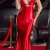 Ladivine Y030 Floor Length Satin Gown Cut Outs With Embellishment(Ladivine Y030 Floor Length Satin Gown Cut Outs With Embellishment) -Dress Promotion Store Y030 red 1