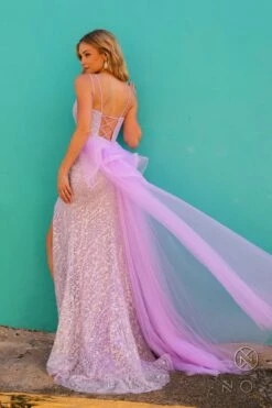 Nox Anabel Y1475 Long Sweetheart Ruffled Overskirt Fitted Evening Gown(Nox Anabel Y1475 Long Sweetheart Ruffled Overskirt Fitted Evening Gown) -Dress Promotion Store Y1475LILAC 1
