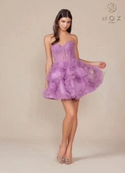 Nox Anabel Y859 Dress Strapless Sweetheart A-Line Ruffled Skirt(Nox Anabel Y859 Dress Strapless Sweetheart A Line Ruffled Skirt) -Dress Promotion Store Y859 nox anabel dusty lavender