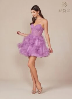 Nox Anabel Y859 Dress Strapless Sweetheart A-Line Ruffled Skirt(Nox Anabel Y859 Dress Strapless Sweetheart A Line Ruffled Skirt) -Dress Promotion Store Y859 nox anabel dusty lavender side