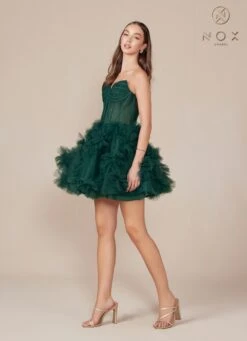 Nox Anabel Y859 Dress Strapless Sweetheart A-Line Ruffled Skirt(Nox Anabel Y859 Dress Strapless Sweetheart A Line Ruffled Skirt) -Dress Promotion Store Y859 nox anabel emerald side