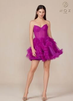 Nox Anabel Y859 Dress Strapless Sweetheart A-Line Ruffled Skirt(Nox Anabel Y859 Dress Strapless Sweetheart A Line Ruffled Skirt) -Dress Promotion Store Y859 nox anabel magenta