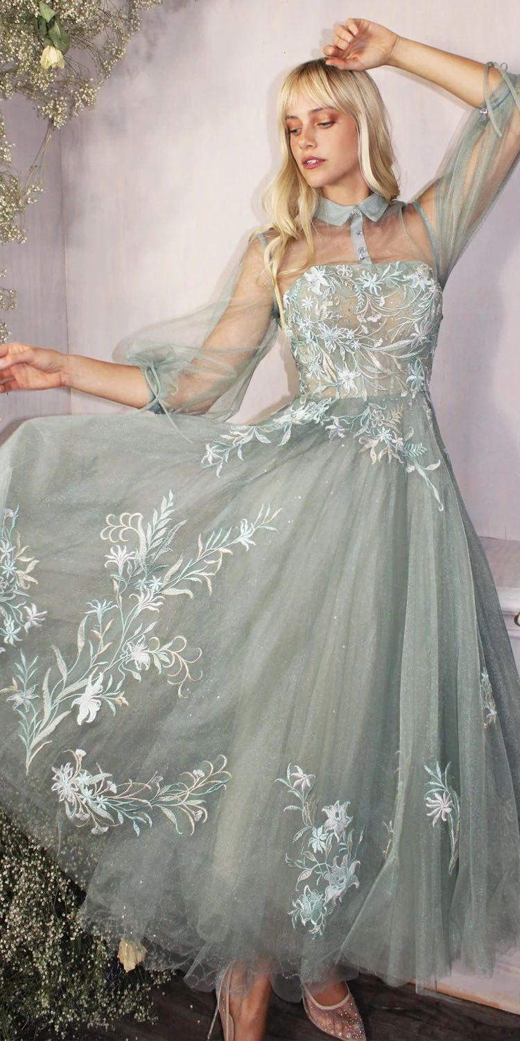 Andrea & Leo A0862 Tea-Length Tulle Embroidered Lace Dress Long Sleeves(Blush Tea Length Prom Dress With Illusion Long Sleeves) 9 Andrea & Leo A0862 Tea-Length Tulle Embroidered Lace Dress Long Sleeves(Blush Tea Length Prom Dress With Illusion Long Sleeves) - Image 7