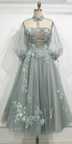 Andrea & Leo A0862 Tea-Length Tulle Embroidered Lace Dress Long Sleeves(Blush Tea Length Prom Dress With Illusion Long Sleeves) 25 Andrea & Leo A0862 Tea-Length Tulle Embroidered Lace Dress Long Sleeves(Blush Tea Length Prom Dress With Illusion Long Sleeves) -Dress Promotion Store a0862 sage 1