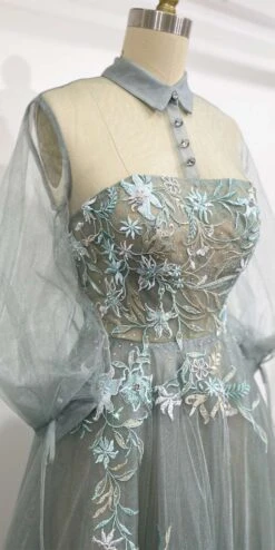 Andrea & Leo A0862 Tea-Length Tulle Embroidered Lace Dress Long Sleeves(Blush Tea Length Prom Dress With Illusion Long Sleeves) 26 Andrea & Leo A0862 Tea-Length Tulle Embroidered Lace Dress Long Sleeves(Blush Tea Length Prom Dress With Illusion Long Sleeves) -Dress Promotion Store a0862 sage 2