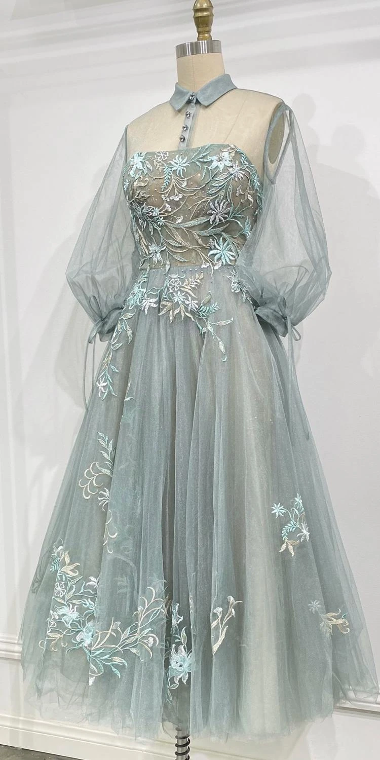 Andrea & Leo A0862 Tea-Length Tulle Embroidered Lace Dress Long Sleeves(Blush Tea Length Prom Dress With Illusion Long Sleeves) 12 Andrea & Leo A0862 Tea-Length Tulle Embroidered Lace Dress Long Sleeves(Blush Tea Length Prom Dress With Illusion Long Sleeves) - Image 10