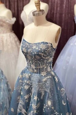 Andrea & Leo A0890 Constellation Dream Strapless Long Dress(Silver Strapless Long Prom Dress With Lace Up Back) -Dress Promotion Store a0890 dustyblue 1 2