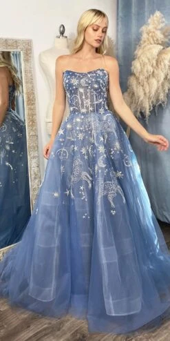 Andrea & Leo A0890 Constellation Dream Strapless Long Dress(Silver Strapless Long Prom Dress With Lace Up Back) -Dress Promotion Store a0890 dustyblue 6