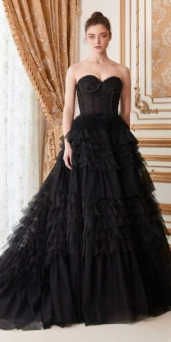 Andrea & Leo A1017 Corset Princessa Tulle Ruffle Ball Gown(Corset Princessa Tulle Ruffle Ball Gown By Andrea Leo A1017) -Dress Promotion Store a1017 black 2