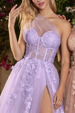 Andrea & Leo A1053 Leila A-Line Ball Gown One Shoulder(Leila A Line Ball Gown One Shoulder By Andrea Leo A1053) -Dress Promotion Store a1053 lilac