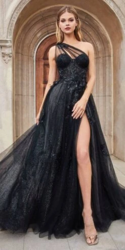 Andrea & Leo A1053 Leila A-Line Ball Gown One Shoulder(Leila A Line Ball Gown One Shoulder By Andrea Leo A1053) -Dress Promotion Store a1053 black
