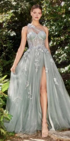 Andrea & Leo A1053 Leila A-Line Ball Gown One Shoulder(Leila A Line Ball Gown One Shoulder By Andrea Leo A1053) -Dress Promotion Store a1053 sage 2 1