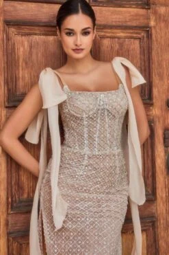 Andrea & Leo A1110 Embellished Midi Cocktail Dress With Tie Strap(Andrea Leo A1110 Embellished Midi Cocktail Dress With Tie Strap) -Dress Promotion Store a1110 4