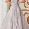 Cinderella Divine B704 Feathered Shoulder Tulle A-Line Ball Gown(Feathered Shoulder Tulle A Line Ball Gown By Cinderella Divine B704) -Dress Promotion Store b704