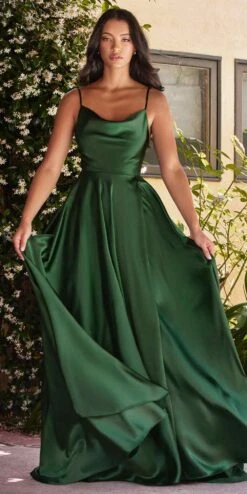 Cinderella Divine BD104 Long Satin A-Line Dress Cowl Neckline Tie Straps(Ladivine Bd104 Long Satin A Line Dress Cowl Neckline Tie Straps 1) -Dress Promotion Store bd104 emerald