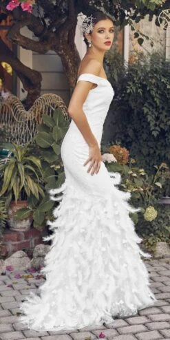Nox Anabel C1106W Long Mermaid Off The Shoulder Gown With Feathers(Nox Anabel C1106w Long Mermaid Off The Shoulder Gown With Feathers) -Dress Promotion Store c1106w white side
