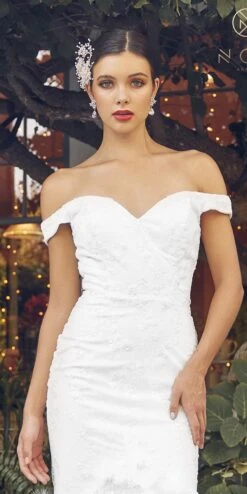 Nox Anabel C1106W Long Mermaid Off The Shoulder Gown With Feathers(Nox Anabel C1106w Long Mermaid Off The Shoulder Gown With Feathers) -Dress Promotion Store c1106w white zoom