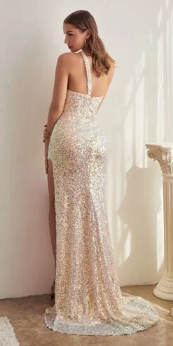 Ladivine C140 Long One Shoulder Fitted Sequin Gown With Slit(Ladivine C140 Long One Shoulder Fitted Sequin Gown With Slit) -Dress Promotion Store c140 lavender opal blush