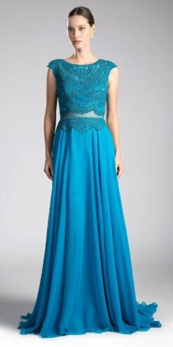 Cinderella Divine CD0113 Illusion Beaded Formal Gown Cap Sleeves(Mauve Illusion Beaded Formal Gown Cap Sleeves With Slit) -Dress Promotion Store cd0113 teal
