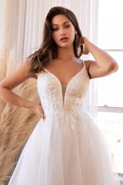 Cinderella Divine CD0154W Long Layered Tulle Dress Beaded Applique Bodice(Long A Line Off White Layered Tulle Dress With Beaded Applique Bodice) -Dress Promotion Store cd0154w 2 12