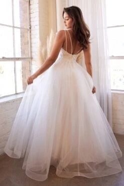 Cinderella Divine CD0154W Long Layered Tulle Dress Beaded Applique Bodice(Long A Line Off White Layered Tulle Dress With Beaded Applique Bodice) -Dress Promotion Store cd0154w 3 1