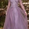 Cinderella Divine CD0172 A-Line Layered Tulle Gown Off The Shoulder Long Sleeve(Cinderella Divine Cd0172 A Line Layered Smokey Blue Tulle Gown Off The Shoulder Long Sleeve) -Dress Promotion Store cd0172 englishviolet