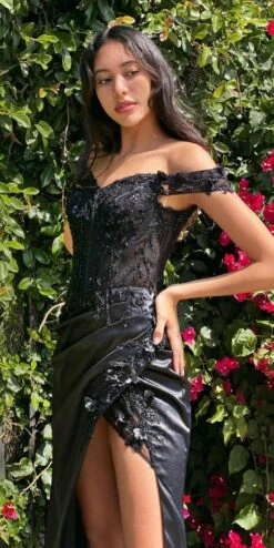 Cinderella Divine CD0186 Long Floral Off The Shoulder Gown With Slit(Long Floral Off The Shoulder Gown With Slit By Cinderella Divine Cd0186) 36 Cinderella Divine CD0186 Long Floral Off The Shoulder Gown With Slit(Long Floral Off The Shoulder Gown With Slit By Cinderella Divine Cd0186) -Dress Promotion Store cd0186 black 1 2