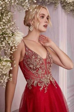 Cinderella Divine CD0195 Dress Long A-Line Layered Tulle Gown(Cinderella Divine Cd0195 Dress Long A Line Layered Tulle Gown) -Dress Promotion Store cd0195 cinderella divine burgundy gold zoom