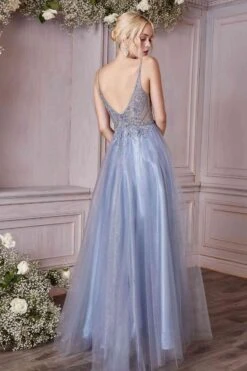 Cinderella Divine CD0195 Dress Long A-Line Layered Tulle Gown(Cinderella Divine Cd0195 Dress Long A Line Layered Tulle Gown) -Dress Promotion Store cd0195 cinderella divine smoky blue back