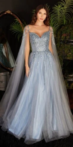 Ladivine CD0204 Floor Length A-Line Gown With Cape Sleeves(Ladivine Cd0204 Floor Length A Line Gown With Cape Sleeves)