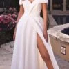 Cinderella Divine CD214W Floor Length Glitter A-Line Ball Gown Off The Shoulder(Floor Length Glitter A Line Ball Gown Off The Shoulder With Leg Slit)
