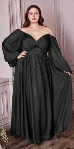 Cinderella Divine CD243C Long Sleeve A-Line Chiffon Dress(Long Sleeve A Line Dress By Cinderella Divine Cd243c) -Dress Promotion Store cd243c black e45ff37a b1d1 49b8 8acf 1fdef4c38149