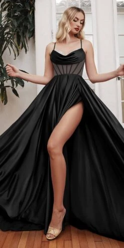 Ladivine CD276 Corset Satin A-Line Gown With Bust Embellishment(Ladivine Cd276 Corset Satin A Line Gown With Bust Embellishment) -Dress Promotion Store cd276 black