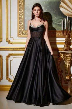 Ladivine CD276 Corset Satin A-Line Gown With Bust Embellishment(Ladivine Cd276 Corset Satin A Line Gown With Bust Embellishment) -Dress Promotion Store cd276 black 1 1