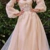 Cinderella Divine CD948 Princess-Like A-Line Tulle Gown Removable Blouson Sleeves(Princess Like Dusty Rose A Line Tulle Gown Removable Blouson Sleeves) -Dress Promotion Store cd948 champagne