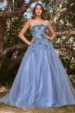 Cinderella Divine CD955 Long Strapless Glitter Layered Tulle Ball Gown(Long Strapless Glitter Layered Tulle Ball Gown By Cinderella Divine Cd955) -Dress Promotion Store cd955 smokyblue
