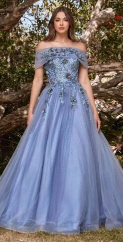 Cinderella Divine CD955 Long Strapless Glitter Layered Tulle Ball Gown(Long Strapless Glitter Layered Tulle Ball Gown By Cinderella Divine Cd955) -Dress Promotion Store cd955 smokyblue 2