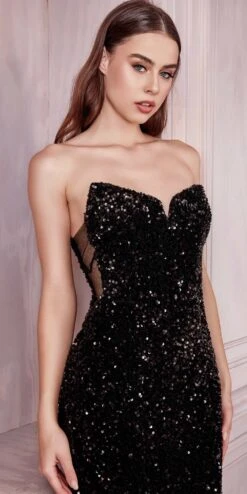Cinderella Divine CH151 Strapless Sequins Long Fitted Gown(Strapless Sequins Long Fitted Gown By Cinderella Divine Ch151) -Dress Promotion Store ch151 black