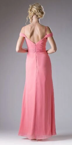 Cinderella Divine CH527 Cold Shoulder Pleated Bodice Long Dress V-Back(Champagne Cold Shoulder Pleated Bodice Long Formal Dress V Back) -Dress Promotion Store ch527 coral back