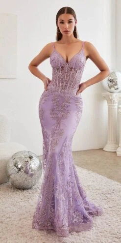 Cinderella Divine J810 Long Fitted Mermaid Gown Metallic Embroidered Lace(Long Fitted Smokey Blue Mermaid Gown Metallic Embroidered Lace) -Dress Promotion Store j810 lavender 1 91bbdcd2 6283 4a7f 9d0b 4166558a154c