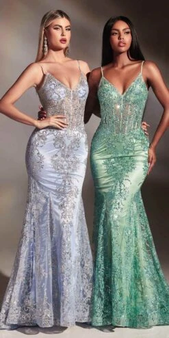 Cinderella Divine J810 Long Fitted Mermaid Gown Metallic Embroidered Lace(Long Fitted Smokey Blue Mermaid Gown Metallic Embroidered Lace) -Dress Promotion Store j810 ltblue sage 43a81a47 bd24 4406 8234 116d23b535b3