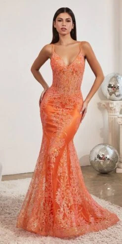 Cinderella Divine J810 Long Fitted Mermaid Gown Metallic Embroidered Lace(Long Fitted Smokey Blue Mermaid Gown Metallic Embroidered Lace) -Dress Promotion Store j810 neonorange 2504399c ac83 4373 ae24 6b6b2080ad94