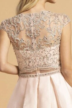 CLEARANCE - Aspeed L2157 Short Sleeved Long A-Line Dress Sheer Midriff (Size Large)(Clearance Aspeed L2157 Short Sleeved Long A Line Dress Sheer Midriff Size Large) -Dress Promotion Store l2157 blush 4