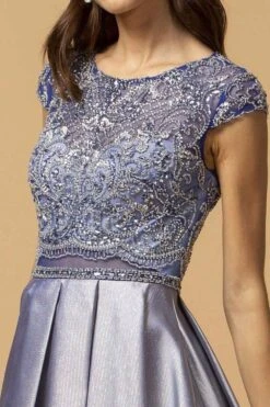 CLEARANCE - Aspeed L2157 Short Sleeved Long A-Line Dress Sheer Midriff (Size Large)(Clearance Aspeed L2157 Short Sleeved Long A Line Dress Sheer Midriff Size Large) -Dress Promotion Store l2157 royal 3