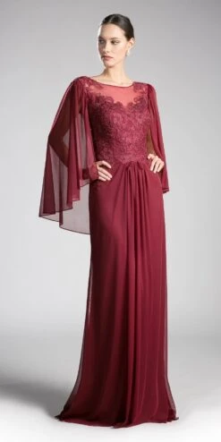 Cinderella Divine OC0001 Floor Length Formal Dress Appliqued Poncho(Navy Blue Floor Length Formal Dress Appliqued With Poncho) -Dress Promotion Store oc0001 burgundy