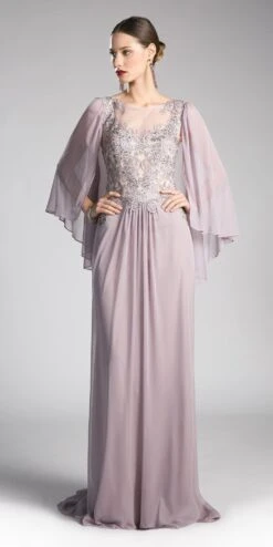 Cinderella Divine OC0001 Floor Length Formal Dress Appliqued Poncho(Navy Blue Floor Length Formal Dress Appliqued With Poncho) -Dress Promotion Store oc0001 mocha